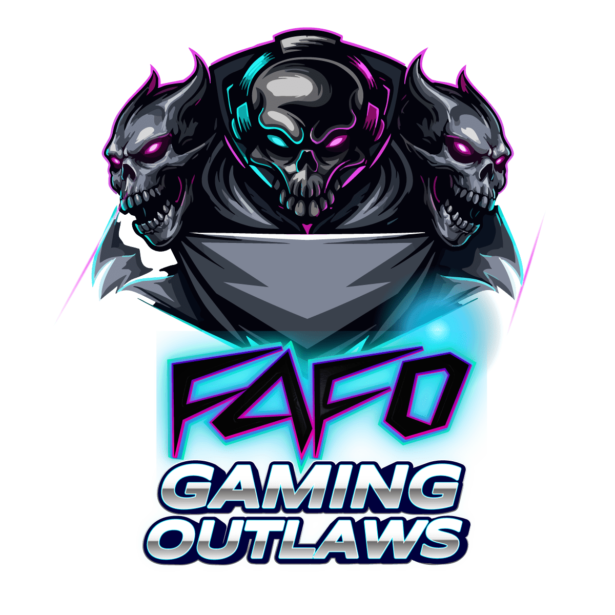 Logo of Fafo Gaming Outlaws with a skull and two wolf heads.