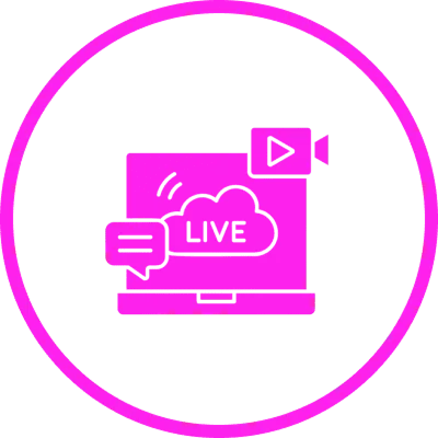 Pink abstract shape inside a magenta circular border on black background.