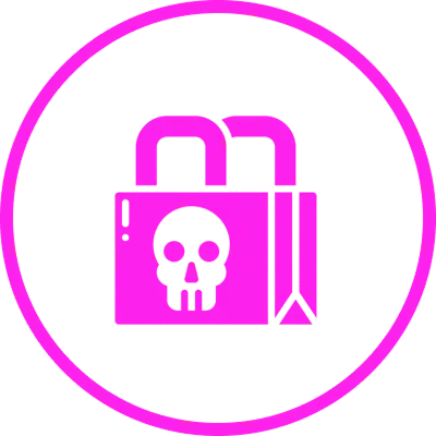 Bright pink padlock icon inside a circle on a checkerboard background.