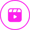 A pink neon sign shaped like a calendar with a play button on it.
