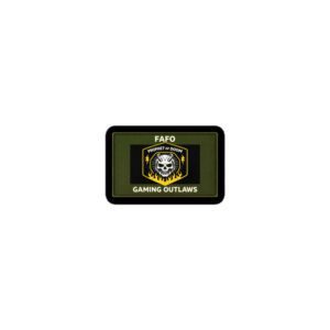 A badge with a skull and crossbones and the text '7460 Gaming Outlaws'.