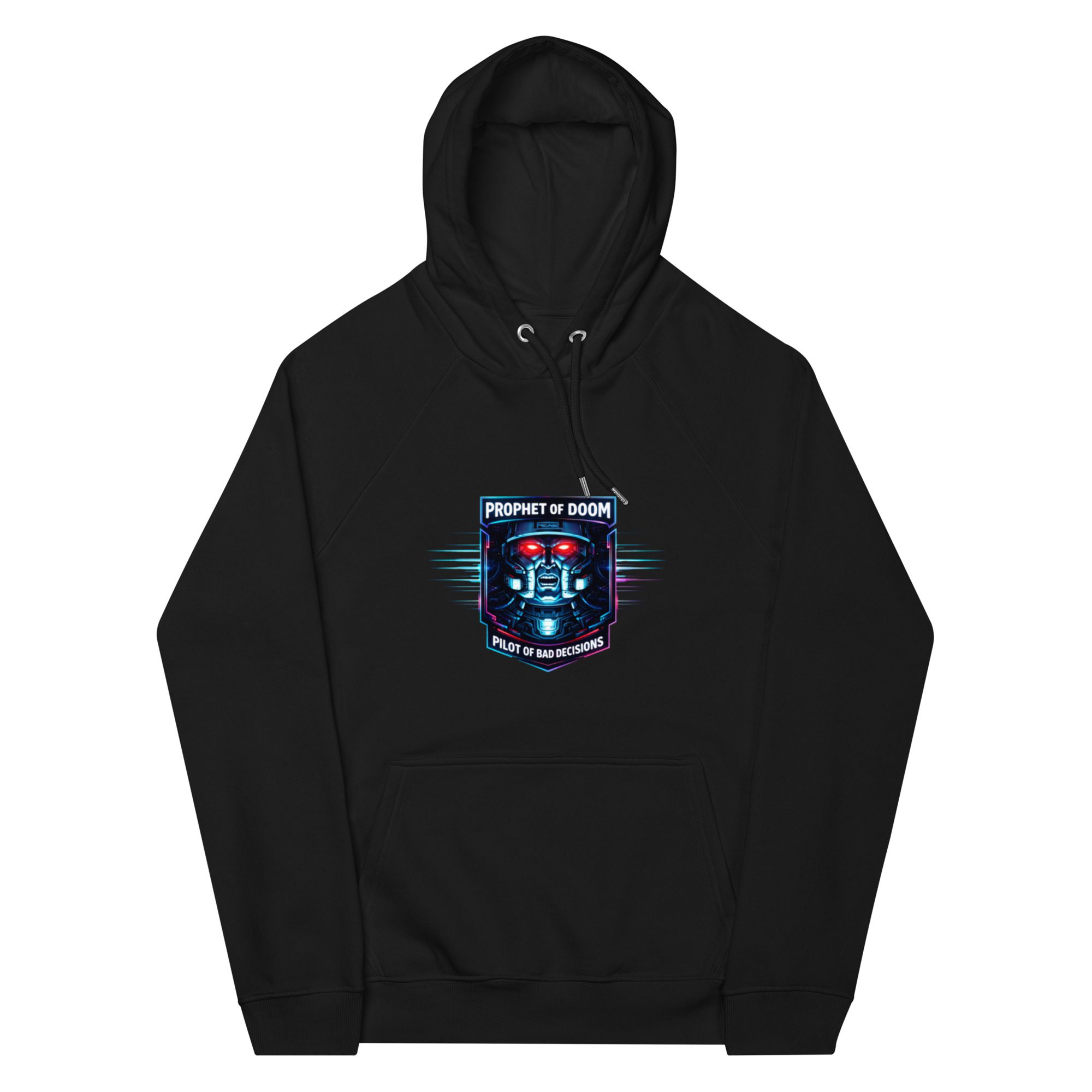 Black hoodie with a colorful graphic logo on the front.